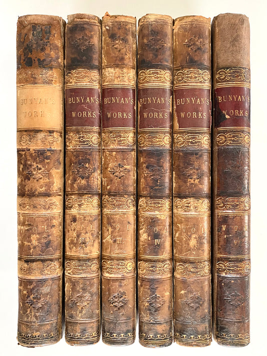 1860 JOHN BUNYAN. The Works in Six Large 4to Leather Bindings!