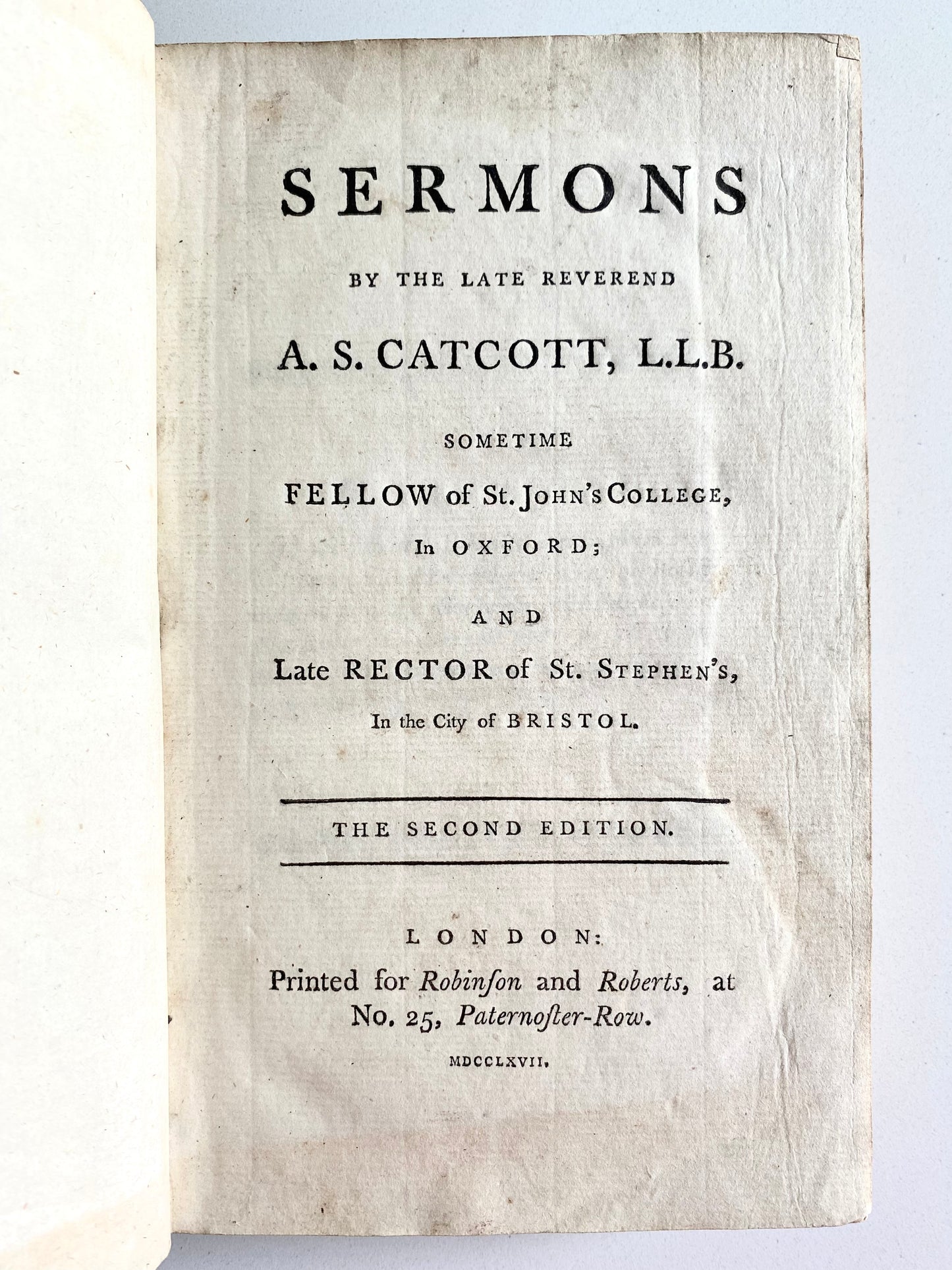 1767 A. S. CATCOTT. Sermons on the Person of Christ and Types in the Sanctuary. John Wesley Recommended!