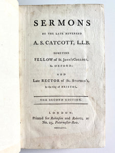 1767 A. S. CATCOTT. Sermons on the Person of Christ and Types in the Sanctuary. John Wesley Recommended!