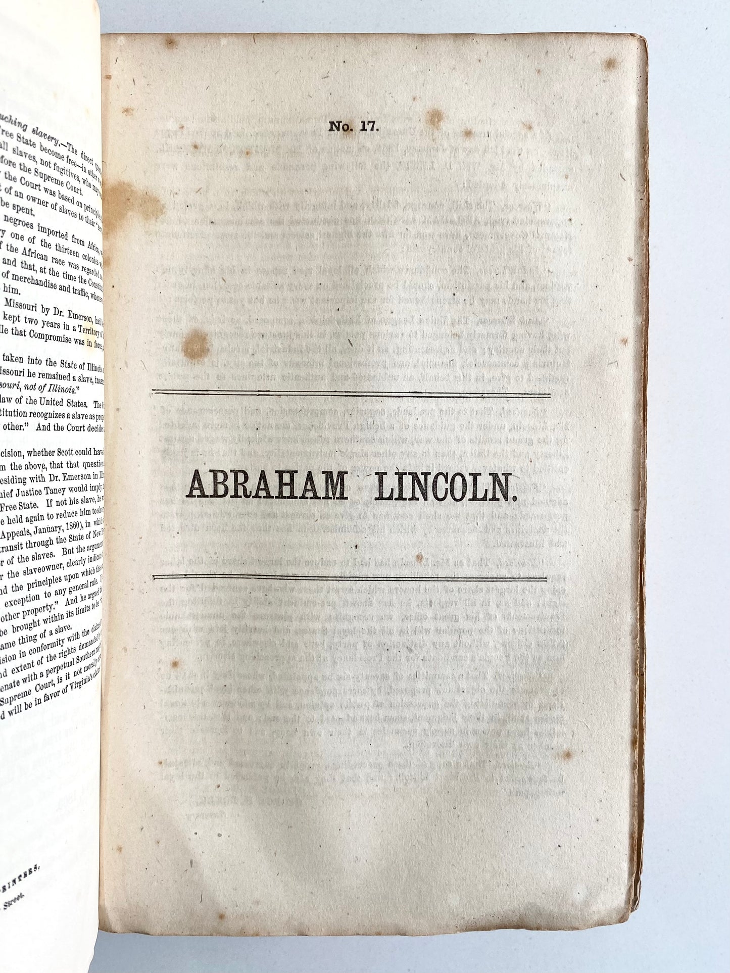 1796-1866 ABRAHAM LINCOLN, SLAVERY, AND CIVIL WAR. Important Sammelband of 71 Works!