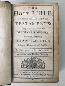1766 FINE SCOTTISH BINDING. Alexander Kincaid Early Edinburgh Imprint Bible