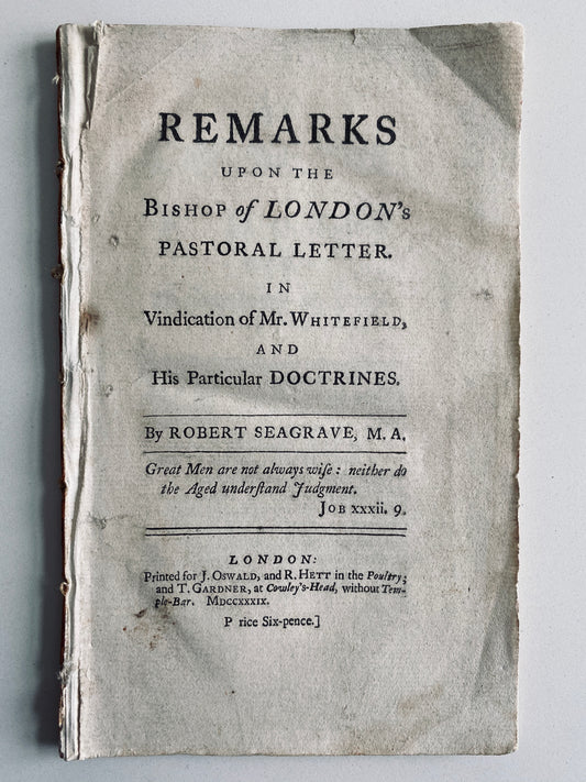 1739 GEORGE WHITEFIELD. Rare Defense of Whitefield. His Revivals the True Religion of the New Testament!