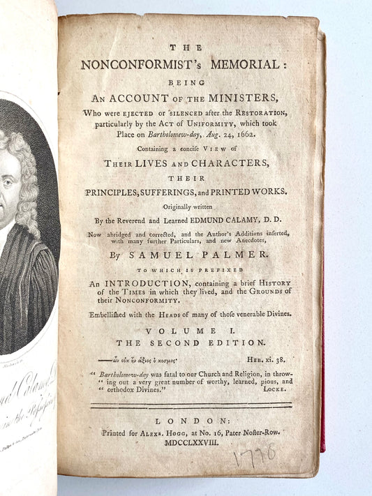 1778 SAMUEL PALMER. The Puritans of the Great Ejection. Two Volumes + Beautiful Engravings.