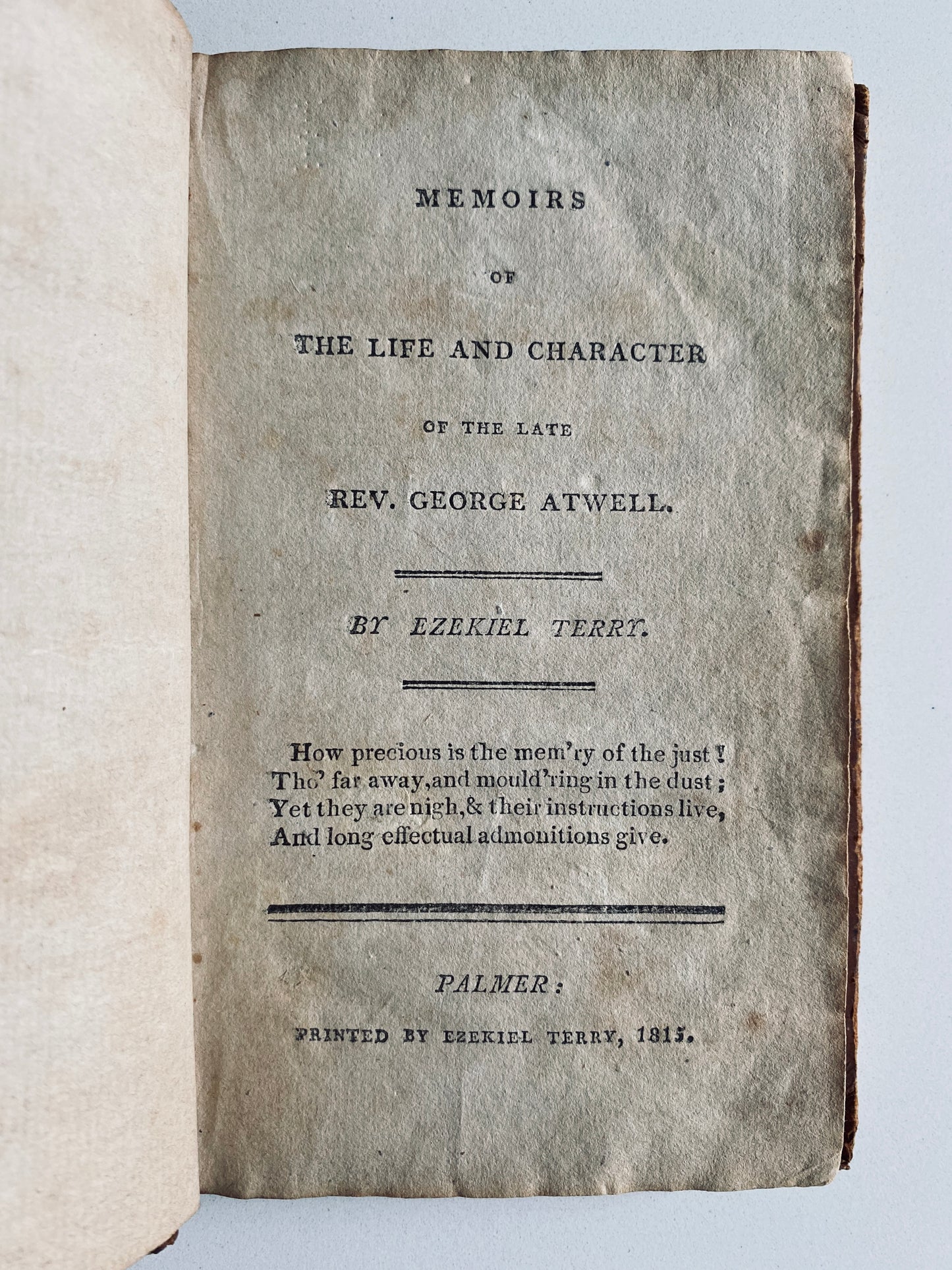 1815 GEORGE ATWELL. Revivals, Life, & Character of 18th Century New York Baptist. RARE!!