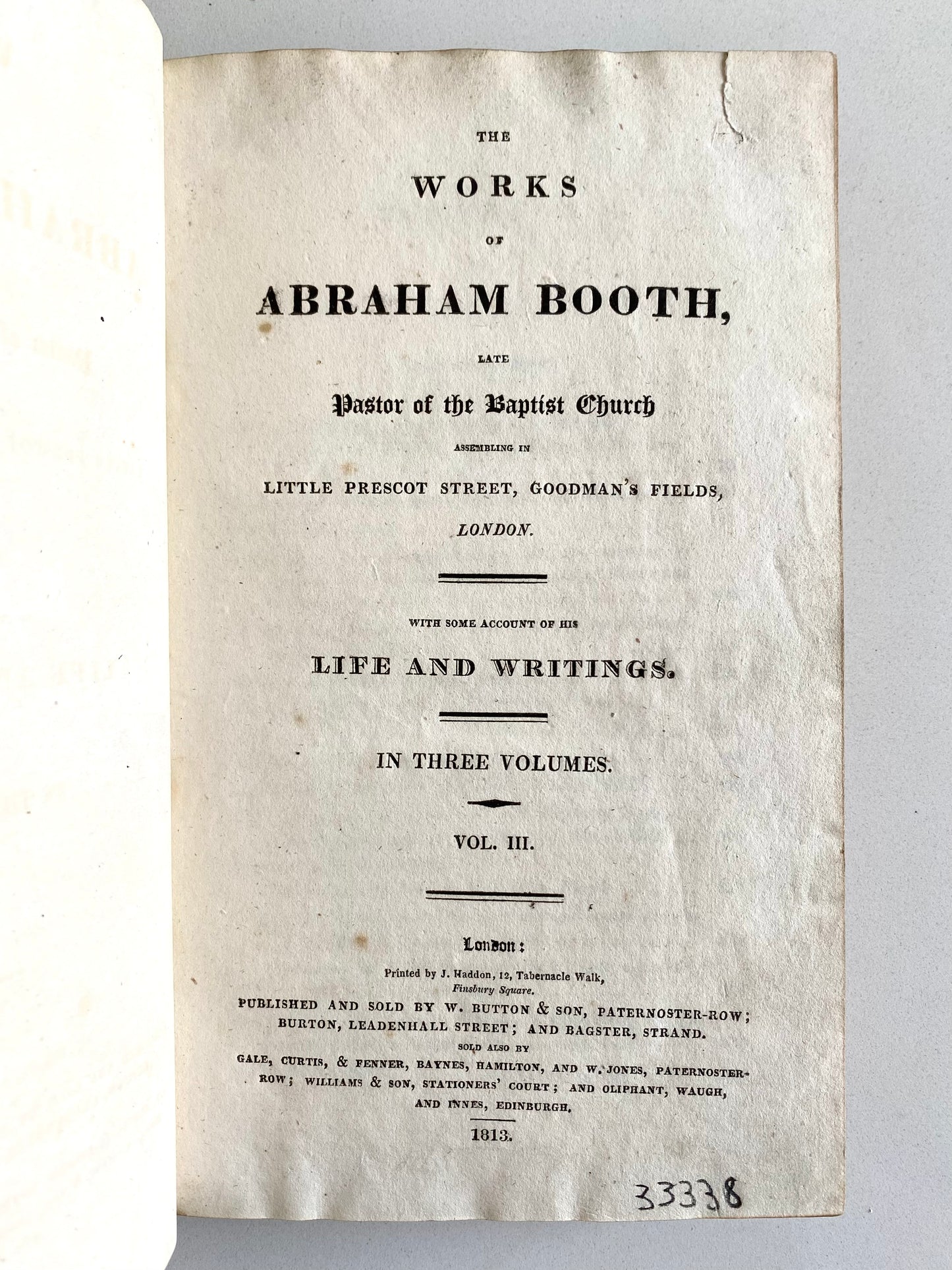 1813 ABRAHAM BOOTH. Works of Important Baptist, Abraham Booth. Defender of Dunking!