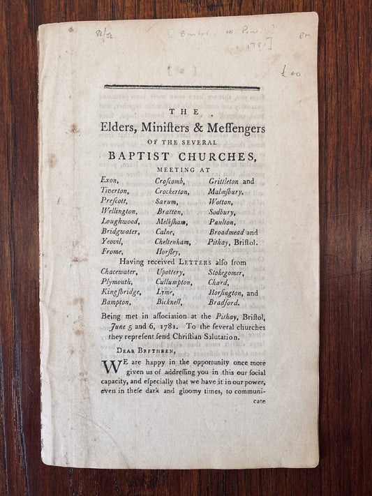 1781 BAPTIST. Rare Account of Baptist Revival During American Revolution!