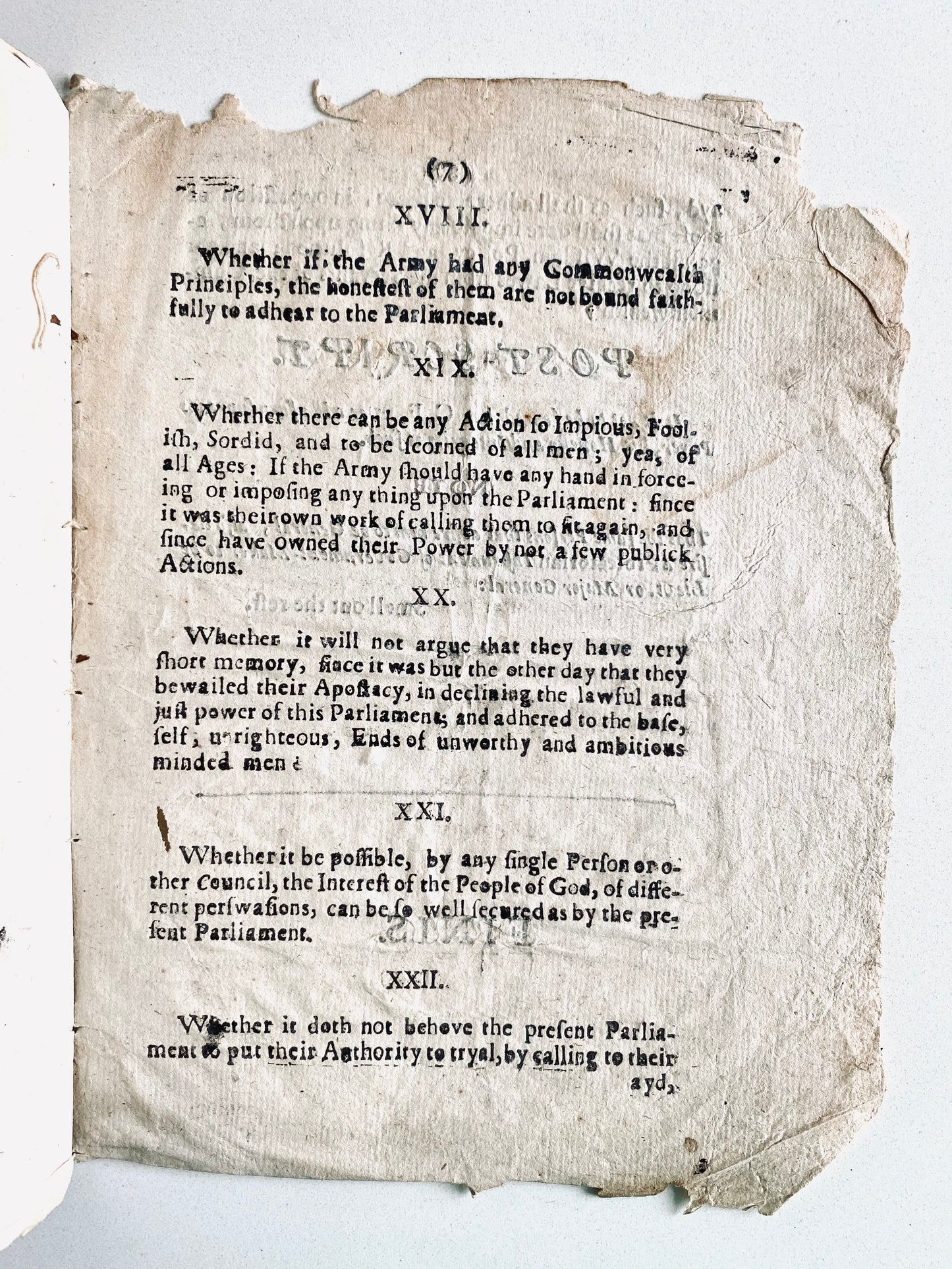 1659 PRESBYTERIAN PARLIAMENTARIANS. Accused of Trying to Keep Power of the Military to Control Royalist Members.