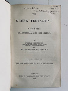 1855 WEBSTER & WILKINSON. The Greek Testament w/ Notes Grammatical and Exegetical. Rare!