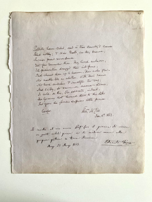 1862 THOMAS M'CRIE. Important Scottish Divine Manuscript against Religious Tyrrany