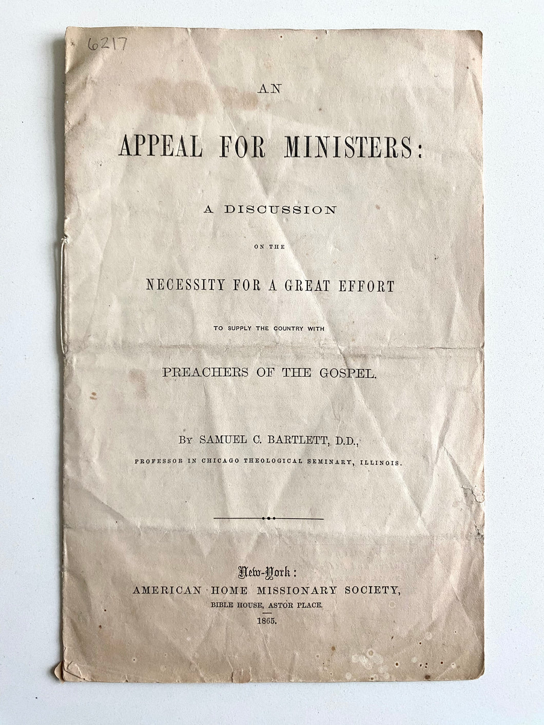 1865 CIVIL WAR. Plea for More Ministers to Meet Needs of Reconstruction & Soldier Trauma.