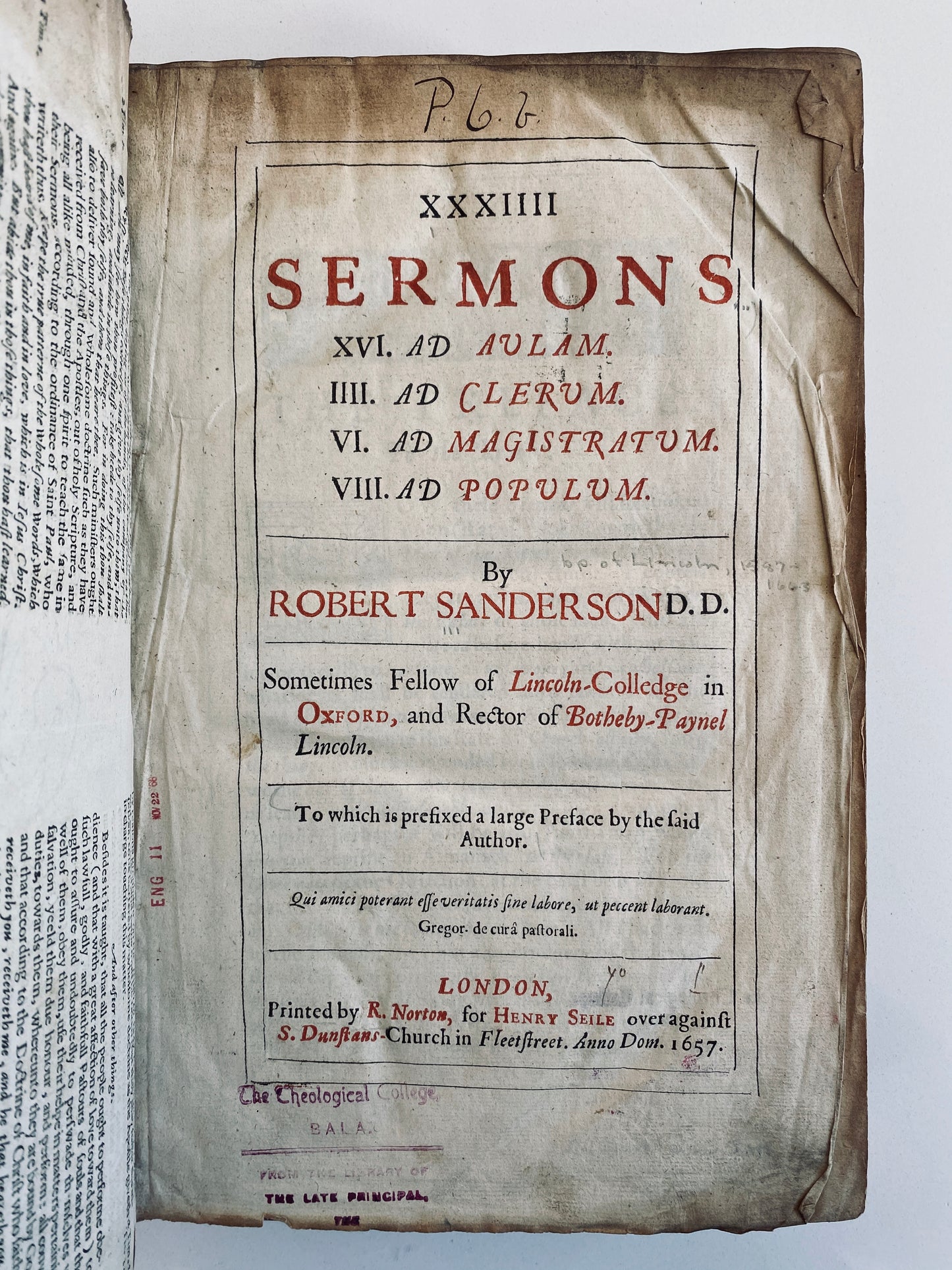 1657 ROBERT SANDERSON 34 Sermons - Important Christian Ethicist of 17th Century - Great Provenance