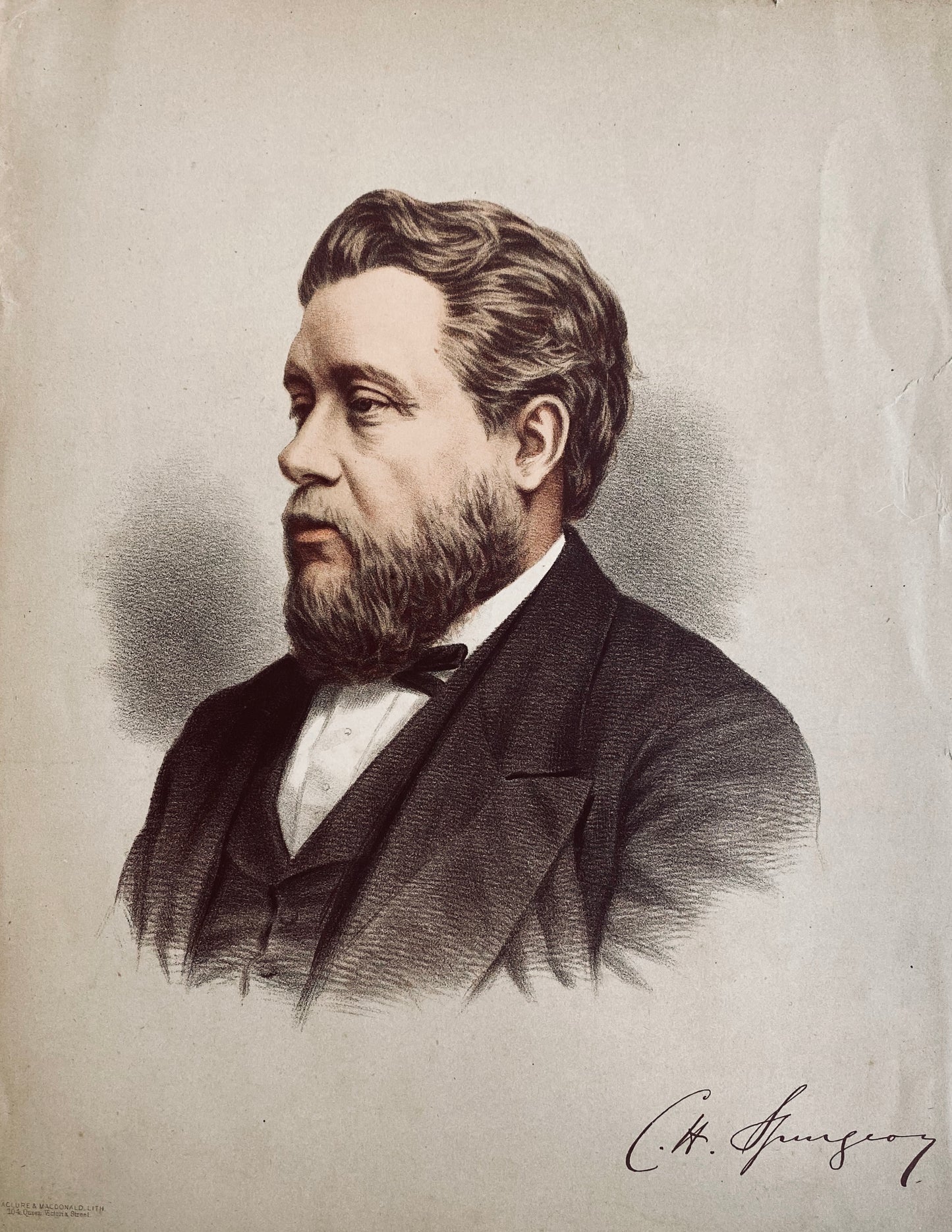 1890 C. H. SPURGEON. Full color Lithography by Maclure & Macdonald, Printers to the Queen