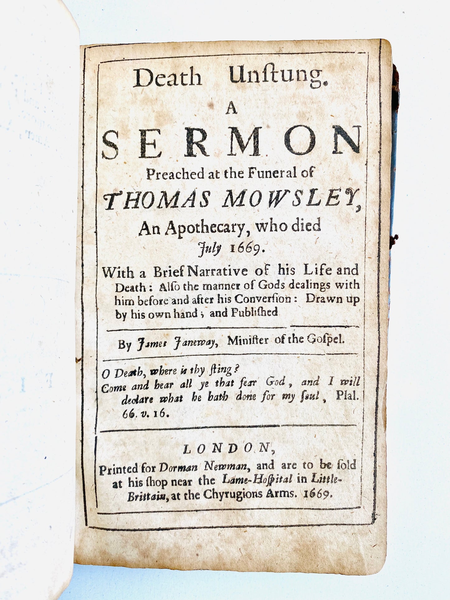 1669 JAMES JANEWAY. Heaven on Earth; Or, Jesus the Best Friend in the Worst of Times and Death Unstung. Puritan Rarity.