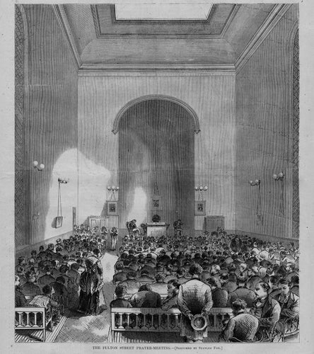 1858 FULTON ST. PRAYER REVIVAL. Large 11 x 12 Inch Illustration of the Revival!