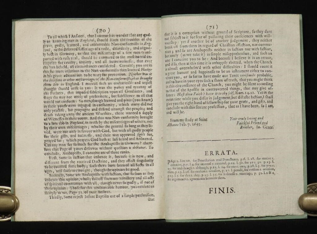 1647 JOHN GEREE. Exceptionally Rare Work Against Baptists by Friend of John Tombes.