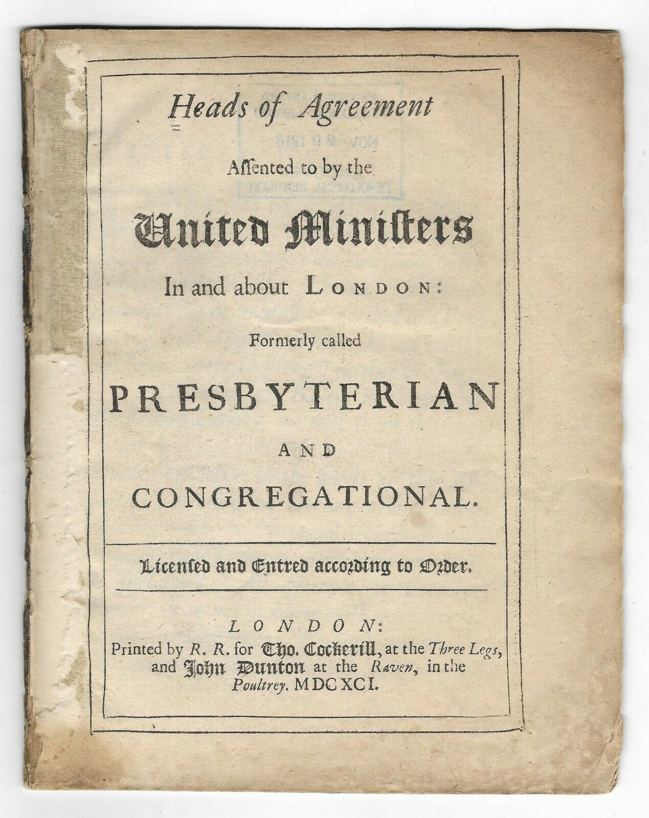1691 JOHN HOWE. Very Important Document Consolidating Puritan Theology - Influenced Massachusetts Bay Colony