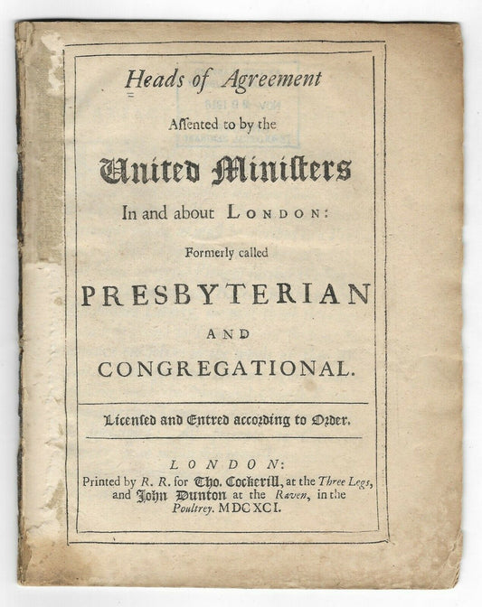 1691 JOHN HOWE. Very Important Document Consolidating Puritan Theology - Influenced Massachusetts Bay Colony