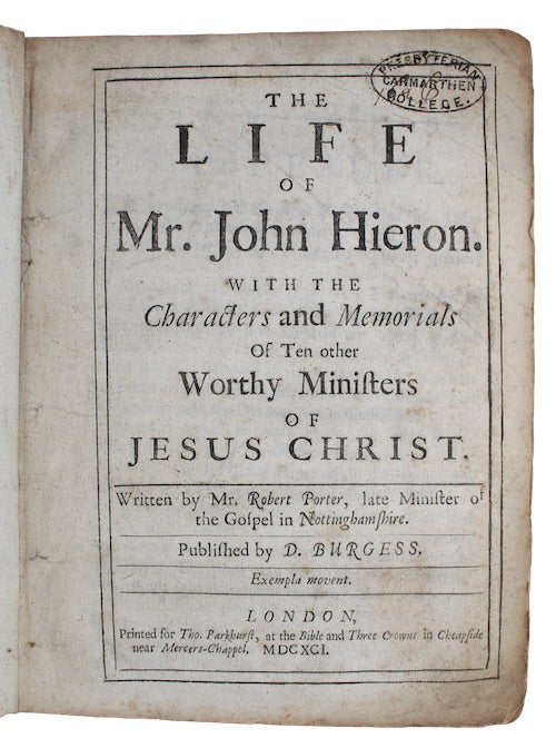 1691 JOHN HIERON. Rare Memoir of Presbyterians of Derbyshire - Puritanism.