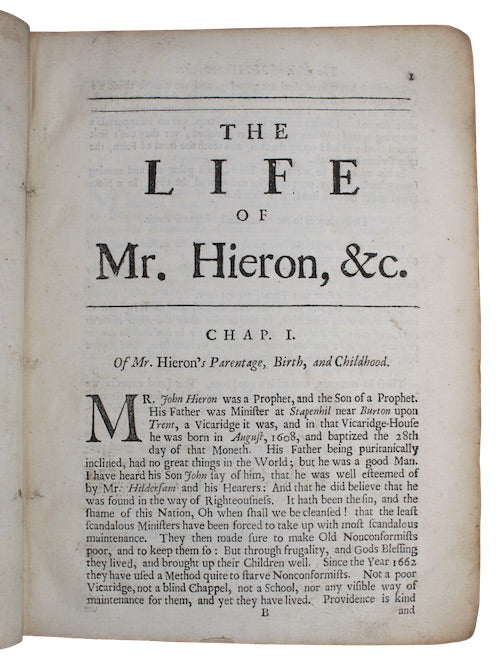 1691 JOHN HIERON. Rare Memoir of Presbyterians of Derbyshire - Puritanism.