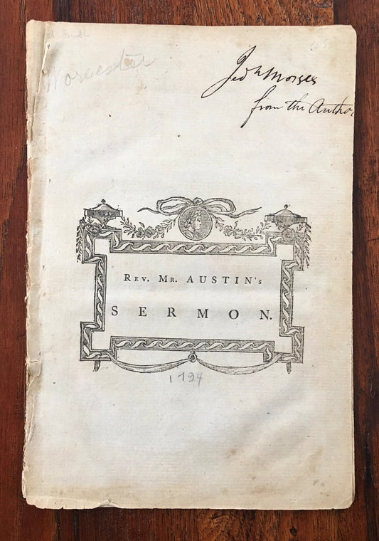 1794 Samuel Austin. Sermon on Death by Small Pox. Jedidiah Morse's Copy!