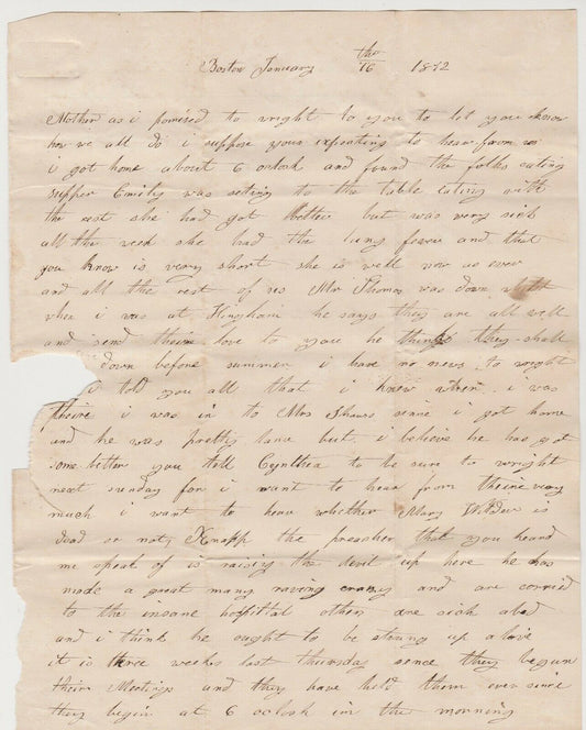 1842 BOSTON REVIVAL. Unpublished Letter Re: Elder Jacob Knapp, Baptist Revivalist. People Acting Insane!