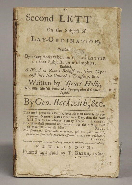 1766 SAMUEL MATHER. Rare Work on Lay-Ordination - Signed by Samuel Mather and with Superb Provenance!