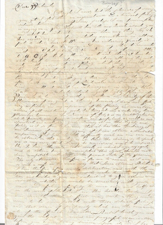 1817 ADONIRAM JUDSON / SAMUEL NEWELL. Historically Important Letter Regarding Marriage of First American Foreign Missionaries!