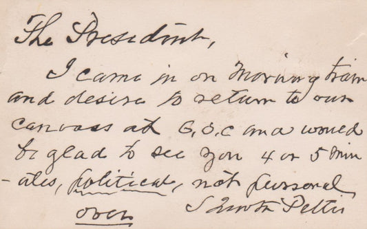 1861 ABRAHAM LINCOLN. Letter to Abraham Lincoln from Solomon Newton Pettis re: Political Matters
