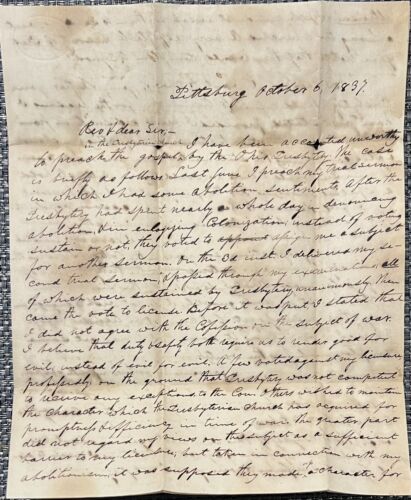 1837 ABOLITIONIST & PACIFIST. Presbyterian Denied Ordination on Grounds of Abolitionism & Pacifism.