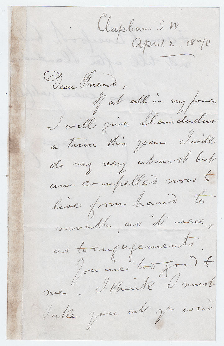 1870 C. H. SPURGEON. Autograph Letter Regarding His Approaching Burnout as a Pastor.