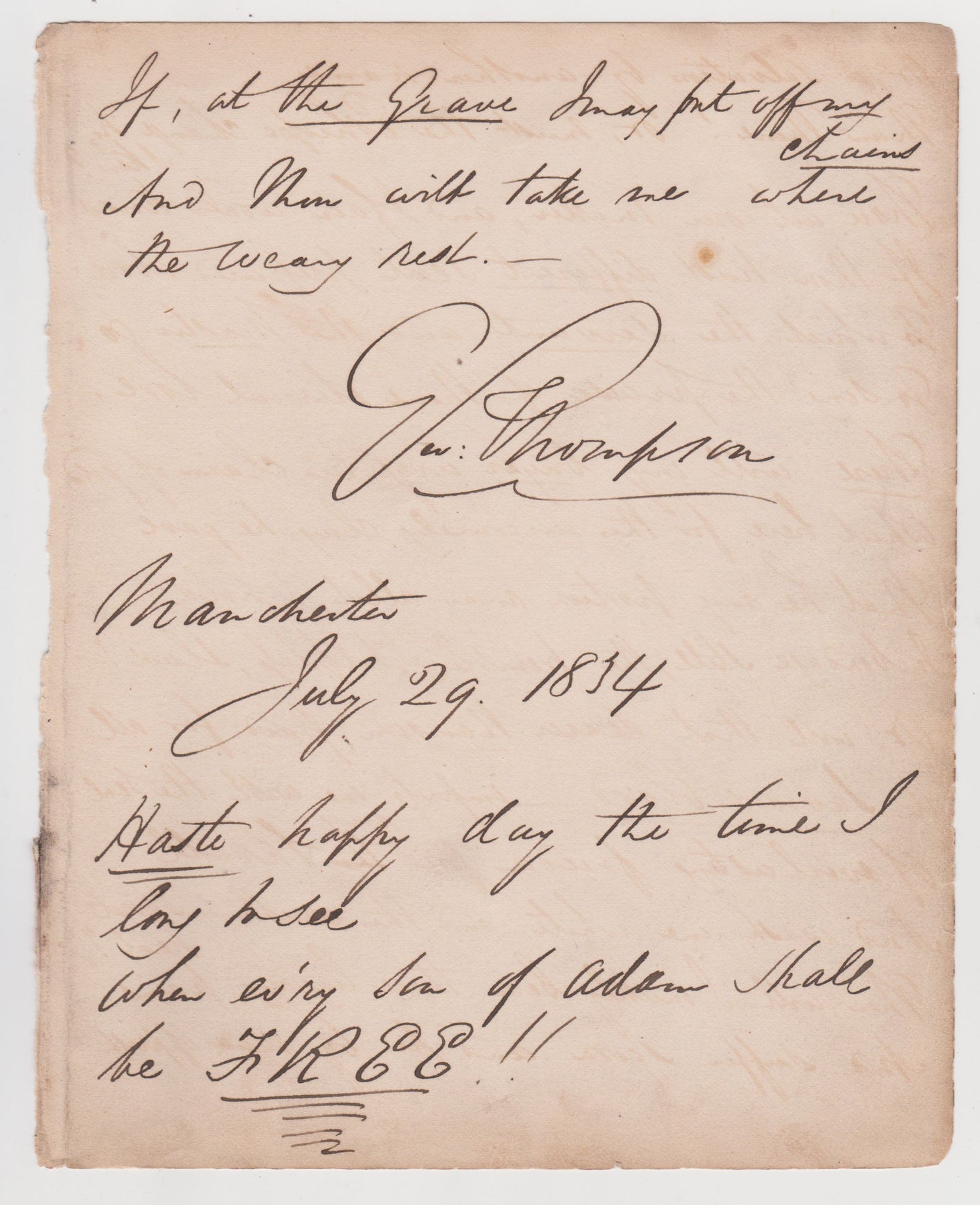 1834 GEORGE THOMPSON. Important Abolitionist Poem that Led to His Attempted Murder in America!