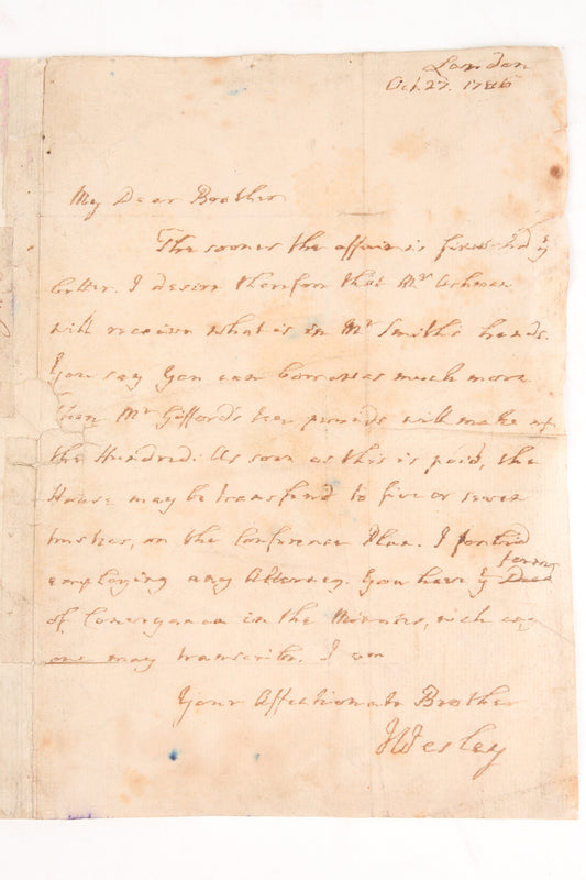 1786 JOHN WESLEY. Terse Autograph Letter to His Absolute Worst Circuit Preacher!