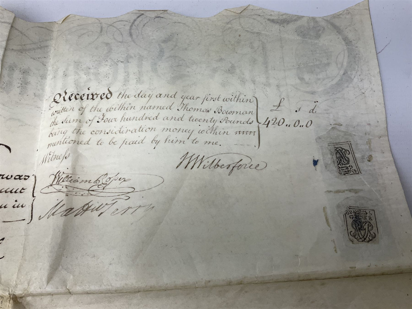 1803 WILLIAM WILBERFORCE. Beautiful Large Vellum Indenture Signed by the Famous Abolitionist Twice + Wax Seal!