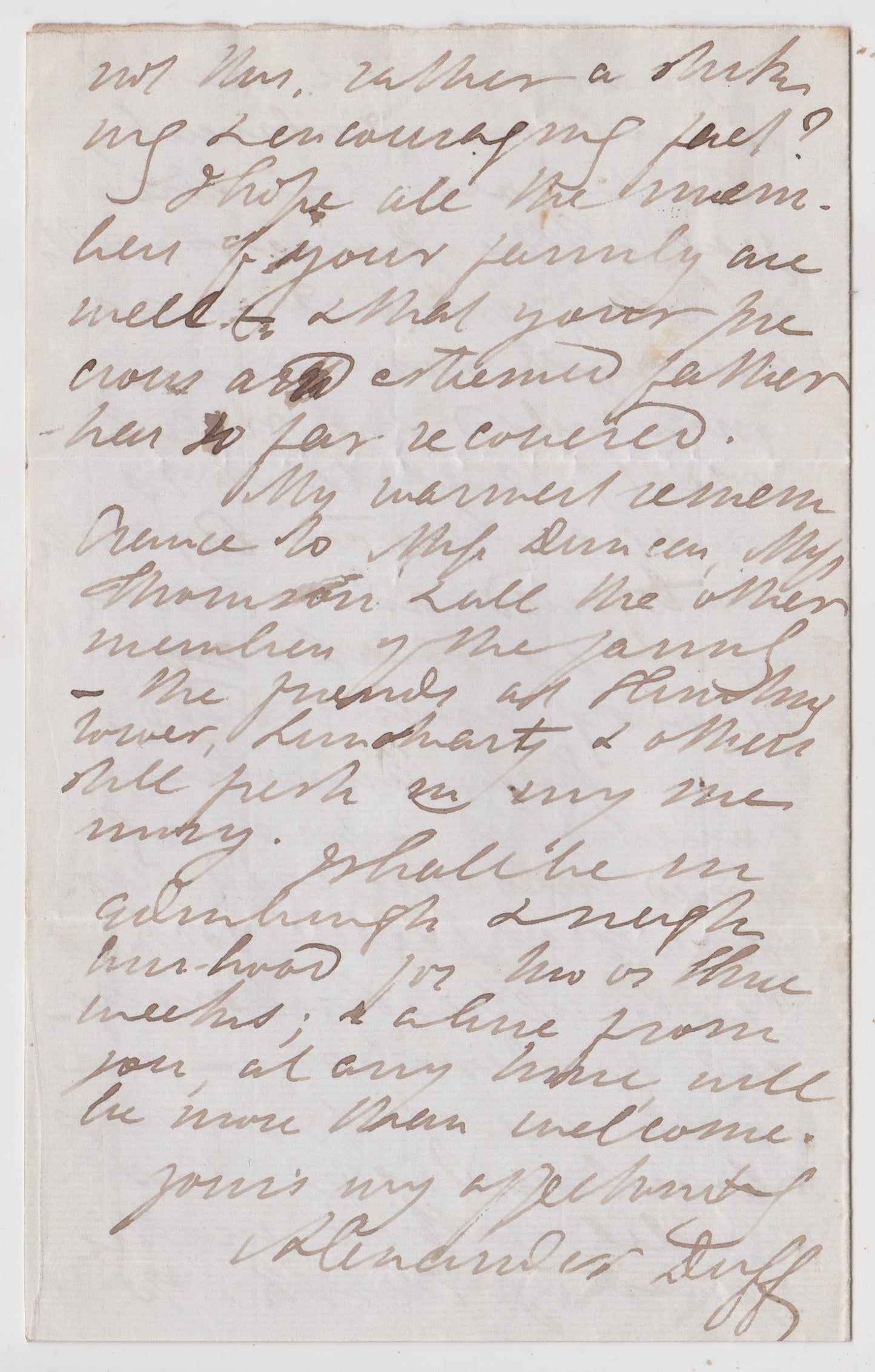 1857 ALEXANDER DUFF. Autograph Letter Regarding Presbytery in Perth & Missions in India.