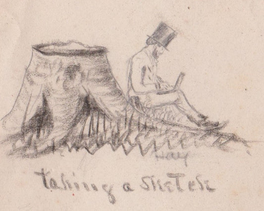 1861 ABRAHAM LINCOLN. Pencil Sketch of Lincoln Seated Writing by his Private Secretary, John Hay