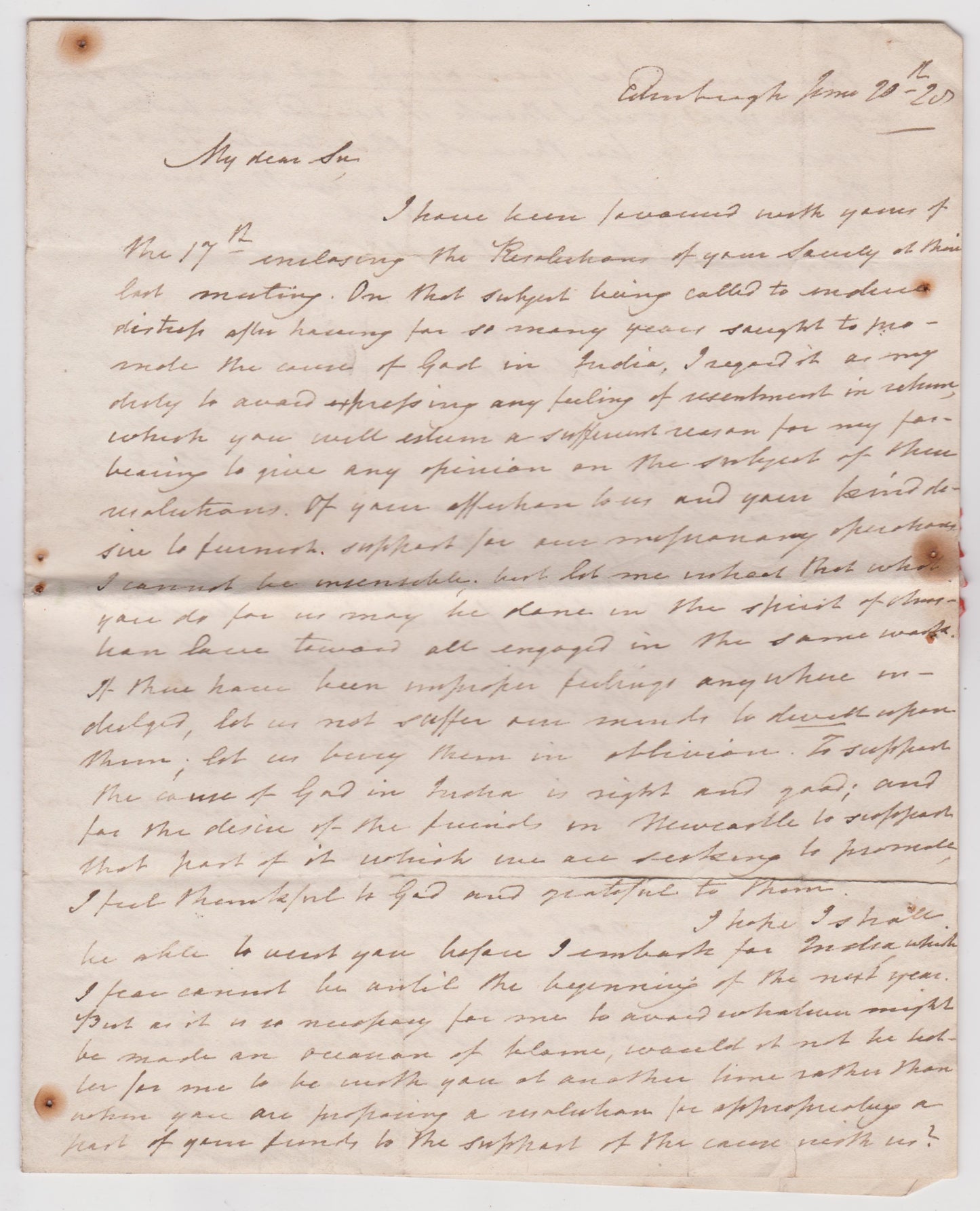 1828 JOSHUA MARSHMAN Autograph Letter Regarding Controversy, Fund-Raising, &c.