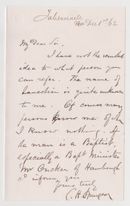 1862 C. H. SPURGEON. Very Early Autograph Letter Reflecting 6"Spurgeon Problems."